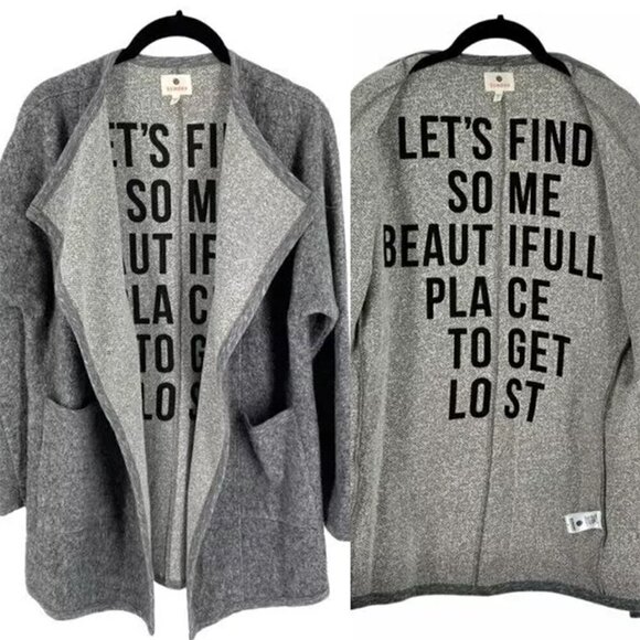 Sundry Let's Find Some Beautiful Place to Get Lost Message Cardigan Grey Women S - Picture 1 of 10